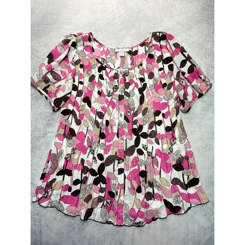 y2k Dressbarn Pink Brown Pleated Button Front Puff Sleeve top womens sz 22/24